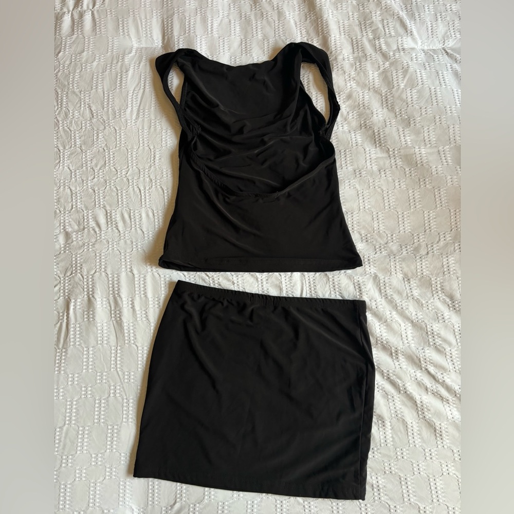 Prettylittlethings mini skirt and backless top set